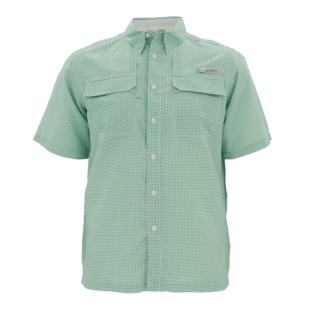 Men's Habitat Skirr River Short Sleeve‎ River Guide Fishing Shirt Green Whte L